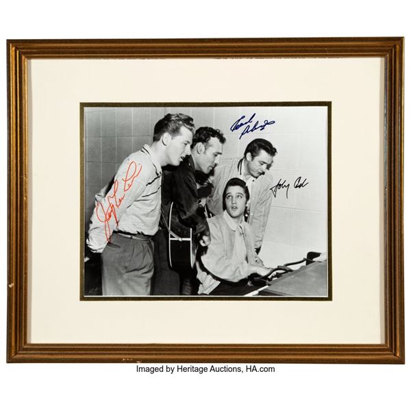 Jerry Lee Lewis/Johnny Cash/Carl Perkins Signed Photo of Historic Jam Session wi