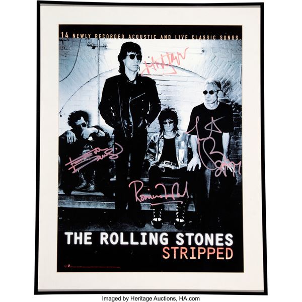 The Rolling Stones Signed Stripped Promo Poster. Matted and framed to an overall