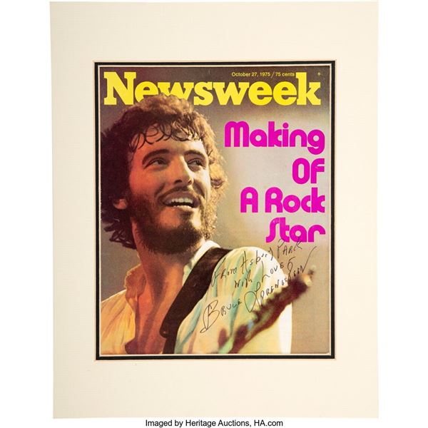 Bruce Springsteen Signed and Inscribed Color Newsweek Cover (1975).  Housed in a