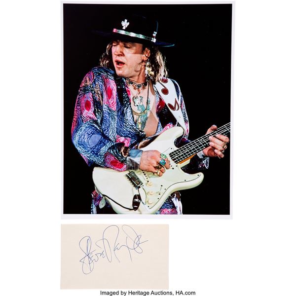 Stevie Ray Vaughan Signed Card. A 3" x 5" index card signed by the Dallas-born b