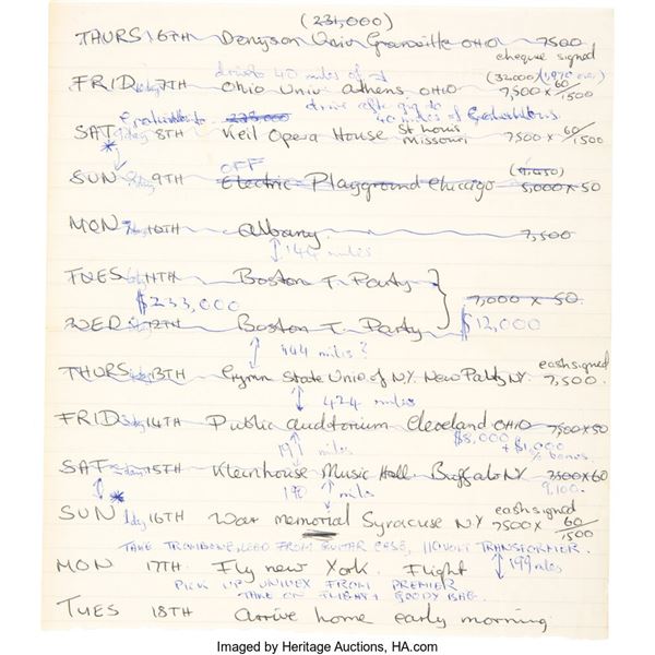 John Entwistle Handwritten Page (1969). A piece of lined paper featuring the han