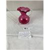 Image 1 : Lovley Vintage handblown Cranberry glass pitcher with ruffled rim no cracks or chips 6" tall