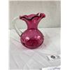 Image 2 : Lovley Vintage handblown Cranberry glass pitcher with ruffled rim no cracks or chips 6" tall