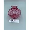 Image 1 : Beautiful Vintage Cranberry Glass Vase Clear Crimped Glass Rim Very Good Condition