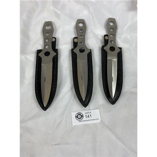 A Lot of 3 New Throwing Knives in Sheath