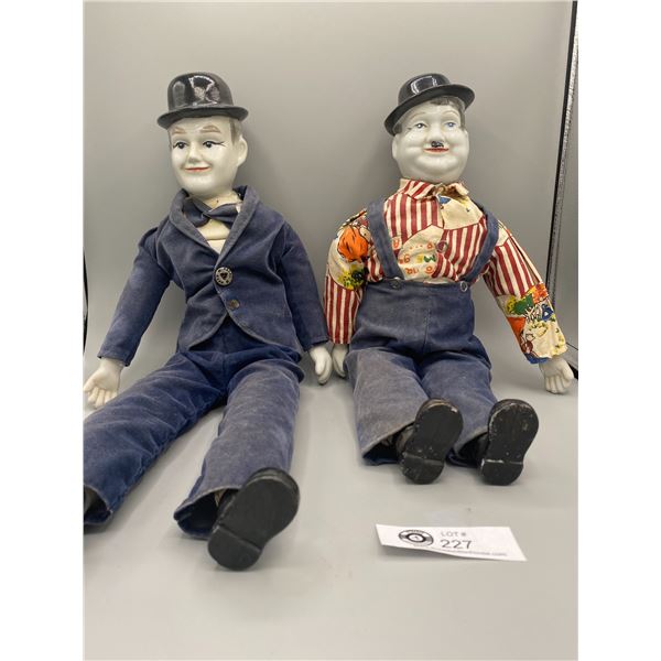 2 Vintage Laurel and Hardy Dolls with Porcelain Head and Hands