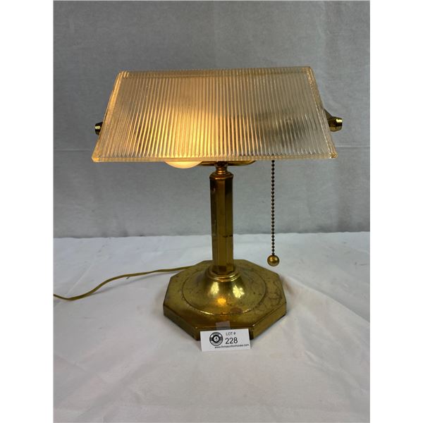 Old Brass And Glass Desk Lamp