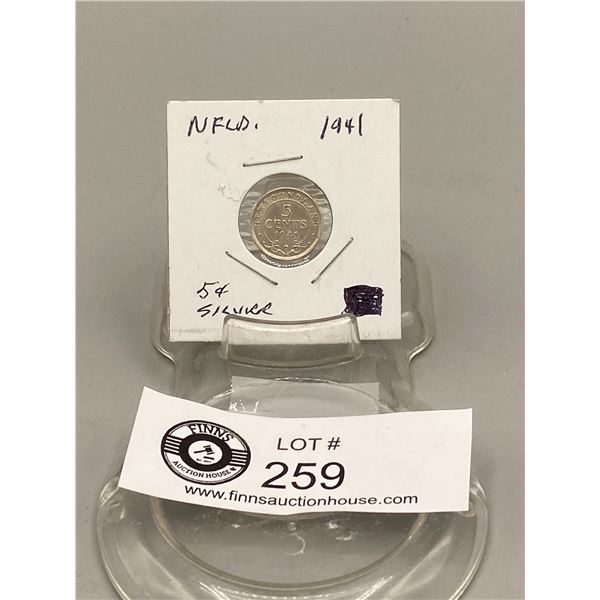 1941 Newfoundland Silver .05 Coin In Holder