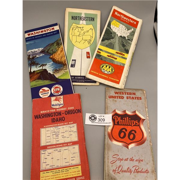 Nice Lot Of Vintage Road Maps, Mobilgas, Phillips 66 Etc...