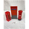 Image 1 : British Metal London Street Pillar Mailbox And Telephone Booth Coin Piggy Bank And Plastic Canada Po