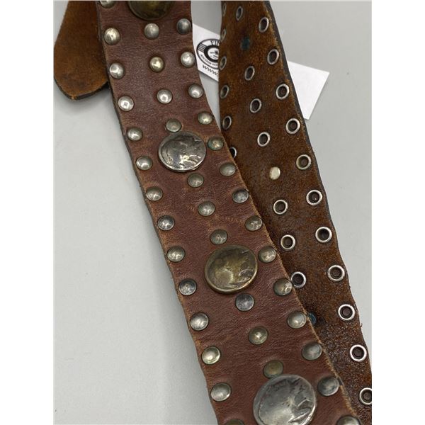 Beautiful Studded Leather Buffalo Indian Head Belt - Nice Shape