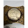 Image 2 : Belt buckle Silver Dollar Holder interchangable holding 1972 USA Dollar