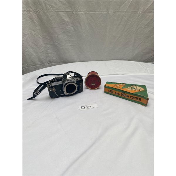 Vintage Nikon Camera No lense Plus Dark Room Light and See and draw copyer in original box