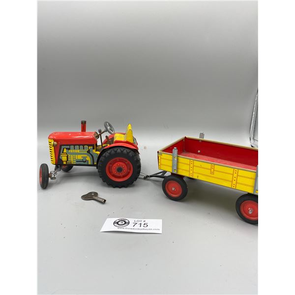 Vintage Zetor Key Wind Up Tractor and Trailer