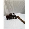 Image 1 : Vintage Carved Wooden Club with Nice Grip For Handle and Wooden Folk Art Train Locomotive