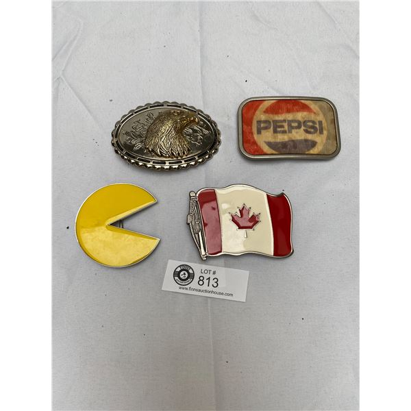 4 Assorted Belt Vuckles Pepsi, Eagle, Canada and Pacman