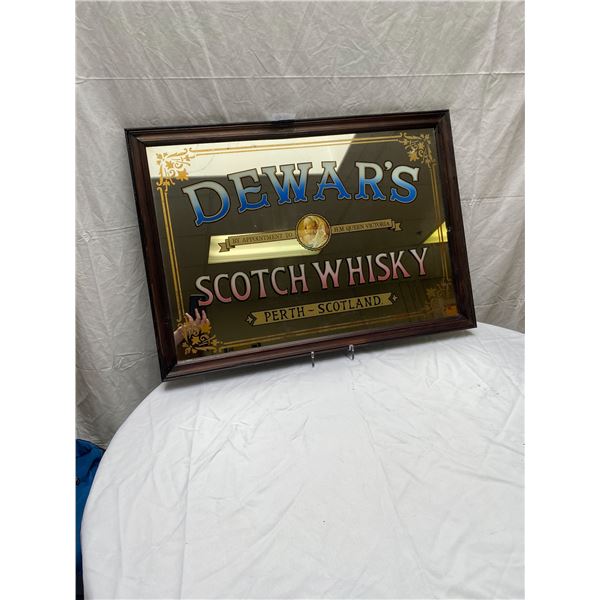 Dewars Scotch Whiskey Mirror Sign. Nicely Framed and In Good Condition