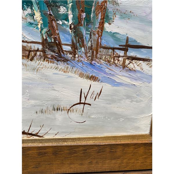 Signed Painting Winter Country Scene 42"x30" Pakmail or Pickup