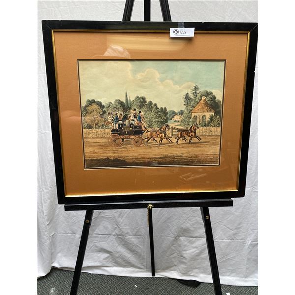 Very Nicely Framed 25"x22 1/2" English Print Horse and Carriage