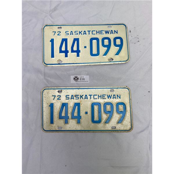 Pair 1972 Saskatchewan License Plates