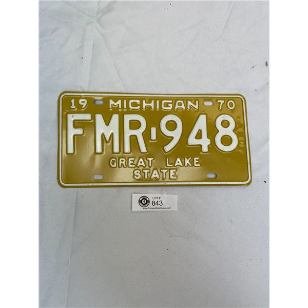 1970 Michigan " Great Lake State" License Plate in Very Good Condition