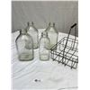 Image 1 : Lot of 4 Milk Bottles in metal bottle carrier