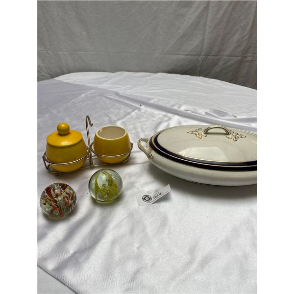 Mid Century Modern Dishes + 2 Paper Weights