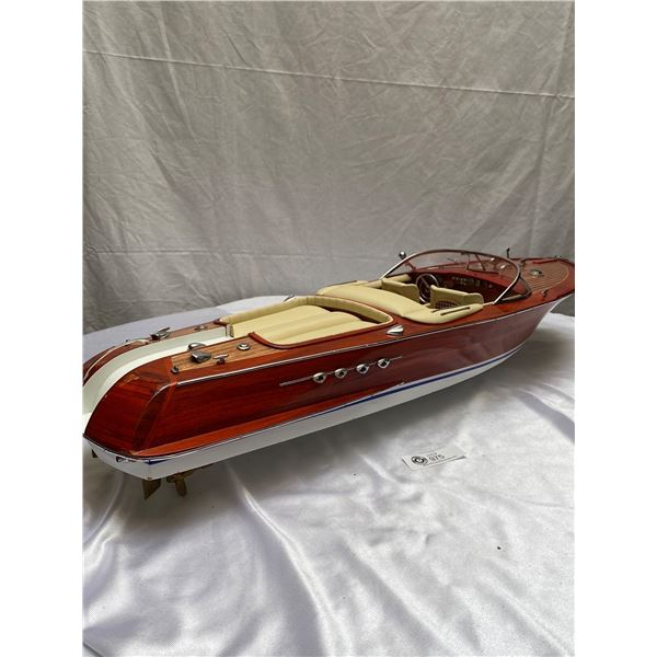 A Custom Made 36'' Long Wooden Speed Boat Model Missing 1 Hand Rail on Back