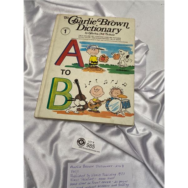 First Printing Hard Cover 1973 Volume 1 Charlie Brown Dictionary A to B