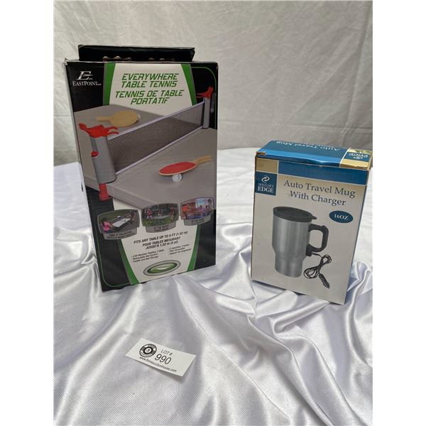 Everywhere Table Tennis Kit New in Box + Auto Travel Mug with Charger