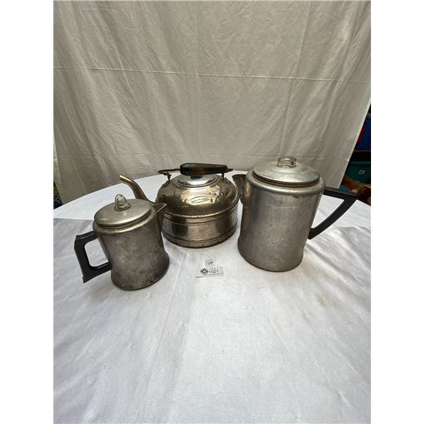 Lot of 3 Vintage Stove Top - 2 Percolators - 1 Kettle