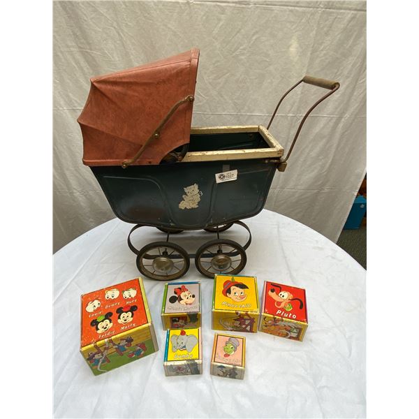 Antique Doll Carriage  with Children Building Block