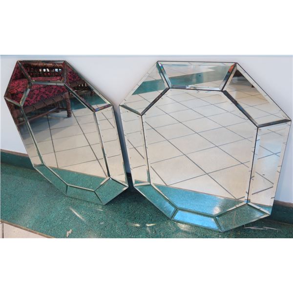 Pair of Beveled Octagonal Geometric Wall Mirrors, Approx. 34" x 24.5"