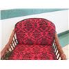 Image 2 : Pair of Rattan Chairs with Red & Black Damask Cushions 32"W x 21"D x 31"H