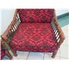 Image 3 : Pair of Rattan Chairs with Red & Black Damask Cushions 32"W x 21"D x 31"H