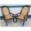 Image 1 : Pair of Cane Rattan Chairs w/ Carved Hardwood Frame, Curved Legs 22.5"x 24" x 42"H