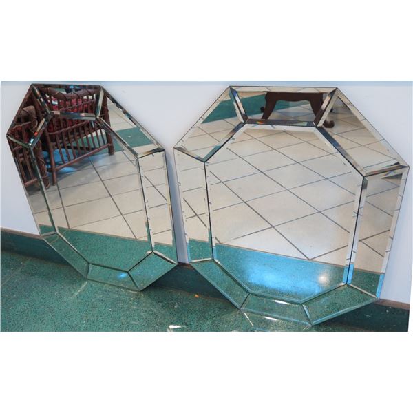 Pair of Beveled Octagonal Geometric Wall Mirrors, Approx. 34" x 24.5"