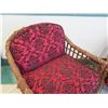 Image 2 : Pair of Rattan Chairs with Red & Black Damask Cushions 32"W x 21"D x 31"H