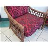 Image 3 : Pair of Rattan Chairs with Red & Black Damask Cushions 32"W x 21"D x 31"H
