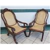 Image 1 : Pair of Cane Rattan Chairs w/ Carved Hardwood Frame, Curved Legs 22.5"x 24" x 42"H