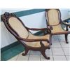 Image 2 : Pair of Cane Rattan Chairs w/ Carved Hardwood Frame, Curved Legs 22.5"x 24" x 42"H
