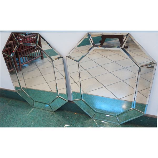 Pair of Beveled Octagonal Geometric Wall Mirrors, Approx. 34" x 24.5"