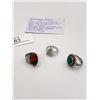 Image 2 : 3 Vintage Rings 1 Set w Cabochon Cut Gem/ Vintage Torquoise Ring/ Silver Ring