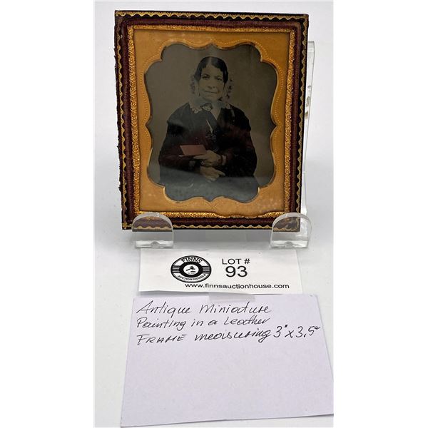 Antique Miniature Painting in Leather Frame