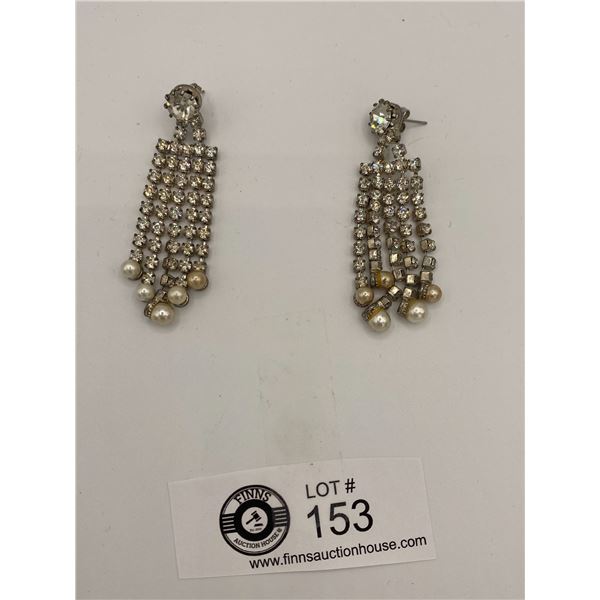 Fabulous Pair of Large Rhinestone and Faux Pearl Earrings