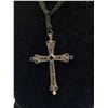 Image 2 : An Unusual Black Rhinestone Cross on Cloth Necklace