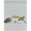 Image 1 : Dragonfly, Frog and large floral Brooch