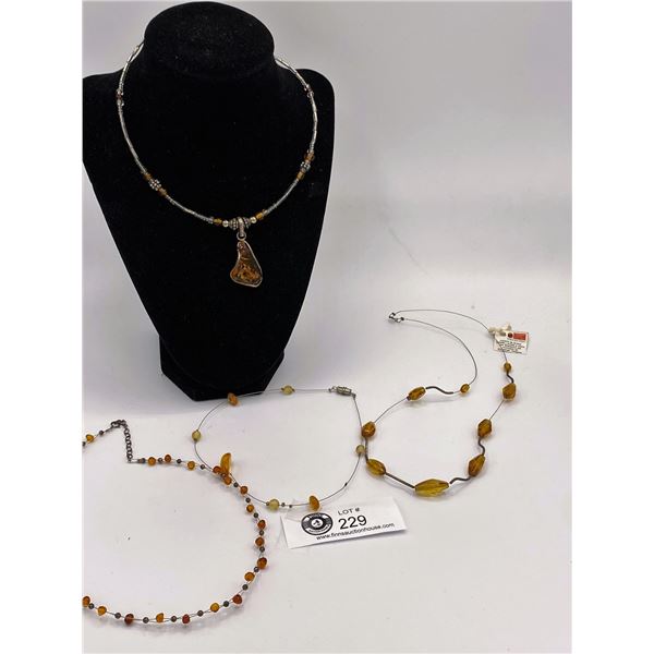 4 Amber and Wire Necklaces