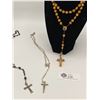 Image 2 : 3 Vintage Rosaries Wooden one has Stanhope on Cross with Colour Scene Inside