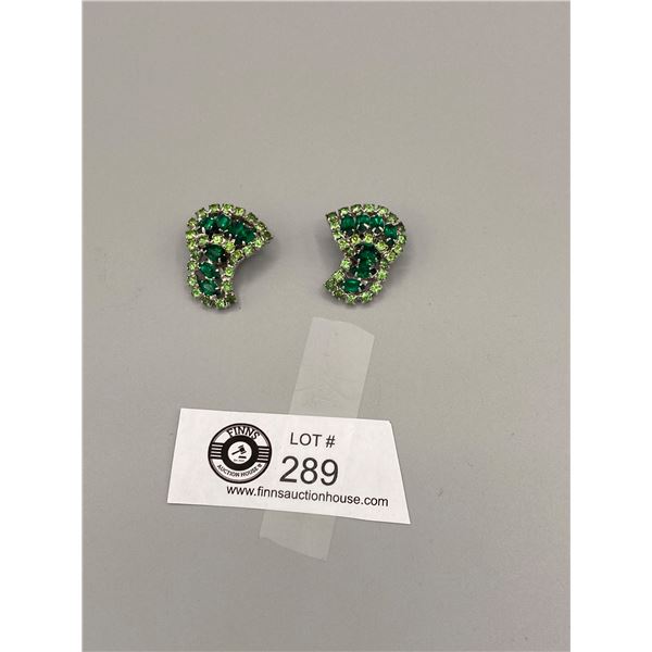 Fabulous Pair of Emerald Green Coninnental " Rhinestone" Earrings